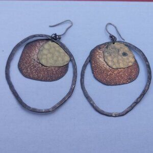 SILPADA W2892 STERLING 925 BRASS COPPER HAMMERED SPLENDOR EARRINGS